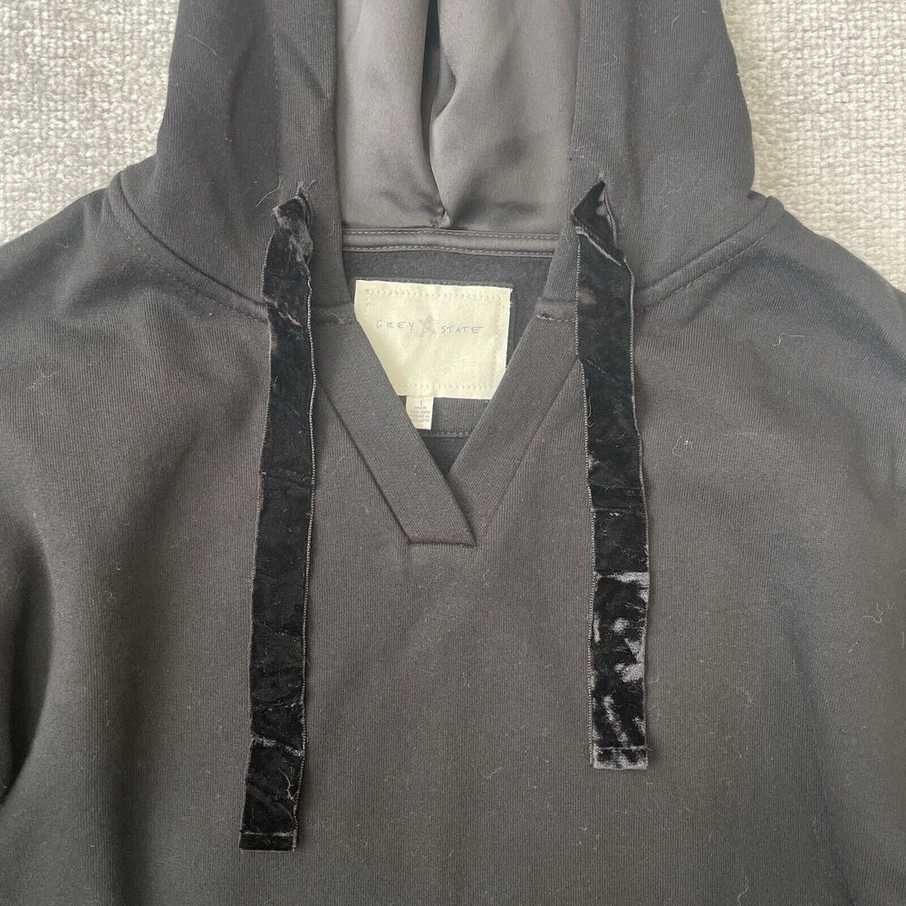 Grey State Hoodie Womens 1 (Size Small) Black Studded Sleeves Hooded Sweatshirt - Picture 5 of 10